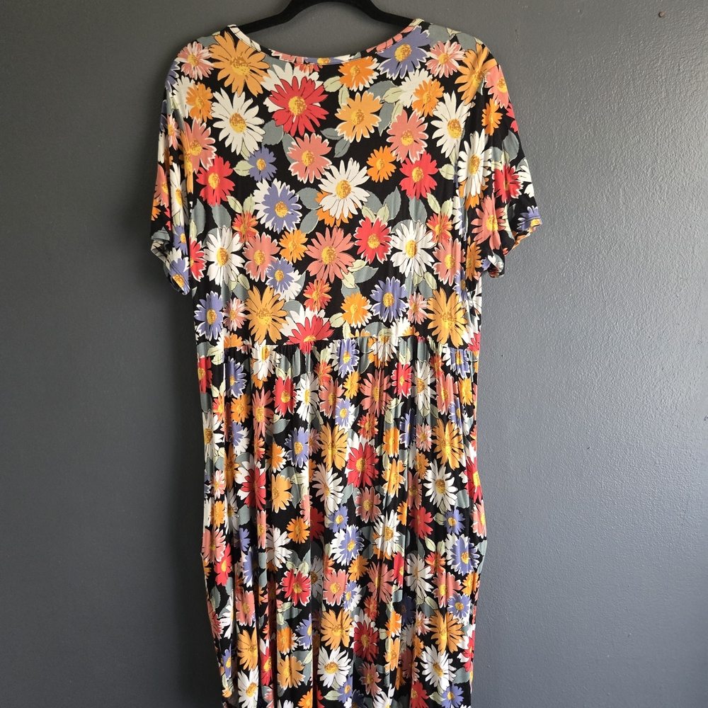 Cream n Sugar Retro Inspired Daisy Print Babydoll Midi Pocket Dress 1X - Picture 5 of 5